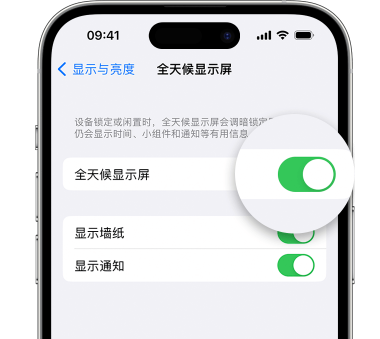 大丰镇苹果15预约维修分享iPhone15如何设置全天候显示屏幕可见 